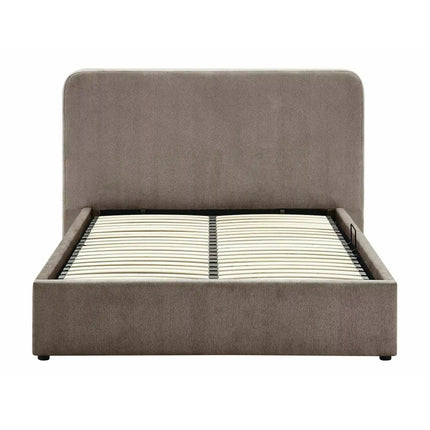 Pat LUMIA 140x200, bej închis, stofă, cu spațiu de depozitare