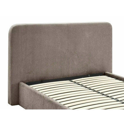 Pat LUMIA 140x200, bej închis, stofă, cu spațiu de depozitare