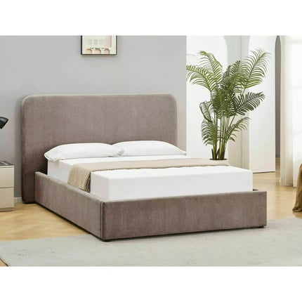 Pat LUMIA 160x200, bej închis, stofă, cu spațiu de depozitare
