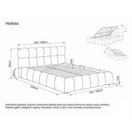 Pat PARMA 140x200, bej, stofă, cu spațiu de depozitare