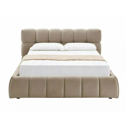 Pat PARMA 160x200, bej închis, stofă catifelată, cu spațiu de depozitare