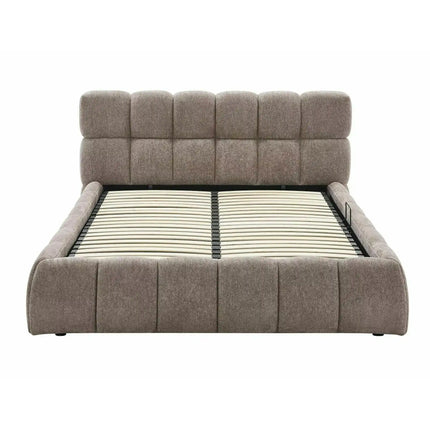 Pat PARMA 160x200, bej închis, stofă, cu spațiu de depozitare