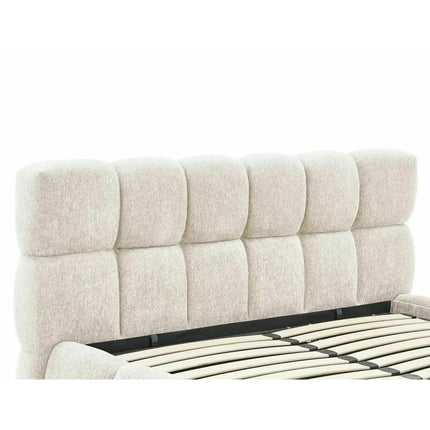 Pat PARMA 160x200, bej, stofă, cu spațiu de depozitare