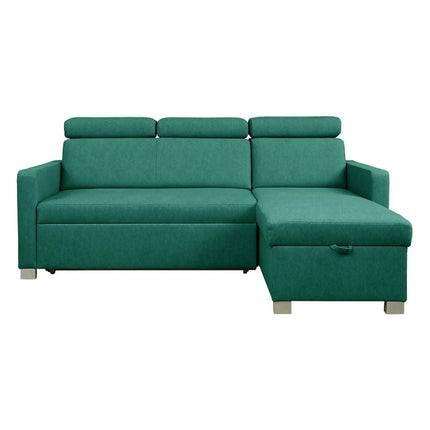Coltar extensibil BRICO, universal, stofa catifelata verde - Element 20, cu lada depozitare, 204x168x99 cm