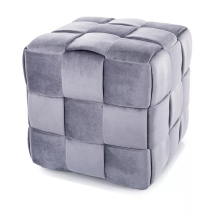 Taburet CASEL, gri, stofa catifelata, 42x42x42 cm