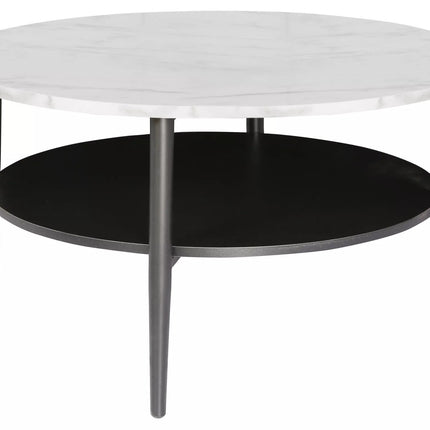 Masuta cafea ELLA A, alb cu efect de marmura/negru mat, PAL/metal, 80x45 cm