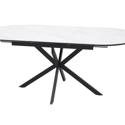 Masa extensibila GASTON, alb mat cu efect de marmura, ceramica/metal, 140/180x80x76 cm