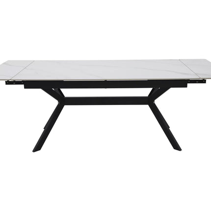 Masa extensibila IMPERIA, alb mat cu efect de marmura/negru, ceramica/metal, 180/240x90x76 cm