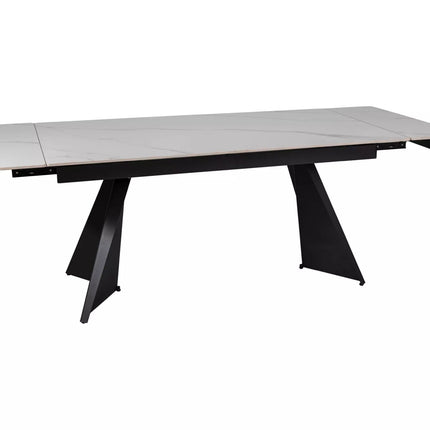 Masa extensibila LACONI, alb cu efect de marmura, ceramica/metal, 160/220x90x76 cm