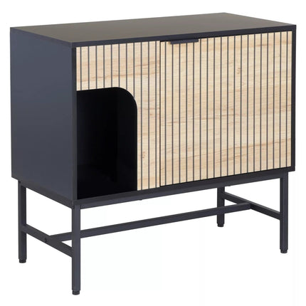 Comoda MAGO K3, negru/stejar, PAL/metal, 80x40x75 cm