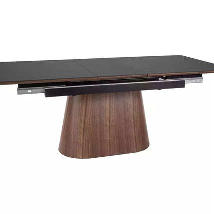 Masa extensibila MONACO, negru cu efect de marmura/nuc, 160/200x90x75 cm