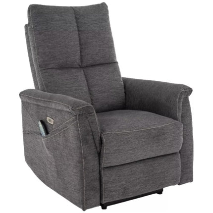 Fotoliu recliner cu functie de masaj NEPTUN M, stofa clasica gri inchis - Brego 18, 76x94/160x96 cm