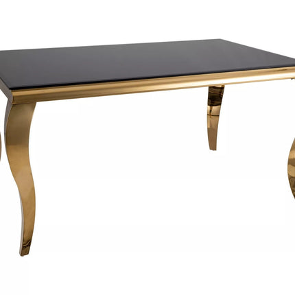 Masa PRINCE, negru/auriu, sticla/metal, 150x90x75 cm