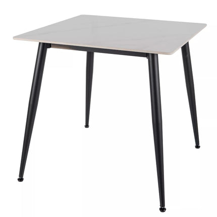 Masa RION, alb cu efect de marmura/negru, ceramica/metal, 80x80x76 cm