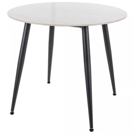 Masa RION, alb cu efect de marmura/negru, ceramica/metal, 90x90x76 cm