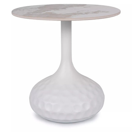 Masuta cafea SALO B, alb cu efect de marmura, ceramica/metal, 50x49 cm