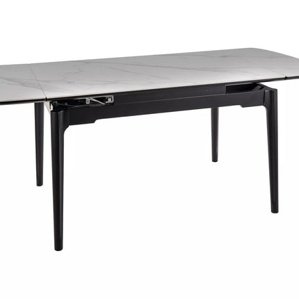 Masa extensibila SENTO, alb cu efect de marmura, ceramica/lemn, 120/180x80x76 cm