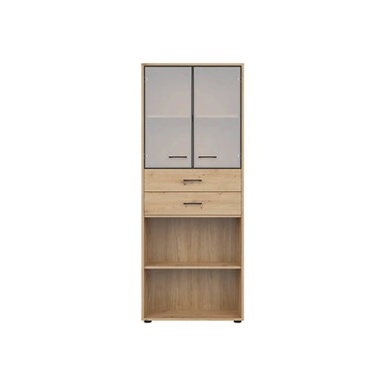 Vitrina SPACE OFFICE, stejar artisan/negru fumuriu, PAL laminat/sticla, 80x38x203 cm
