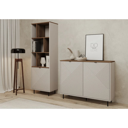 Biblioteca cu rafturi pentru carti EVO, casmir/stejar, PAL laminat, 63x40x195 cm