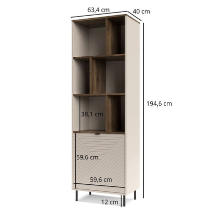 Biblioteca cu rafturi pentru carti EVO, casmir/stejar, PAL laminat, 63x40x195 cm