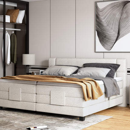 Pat boxspring REY 140x200, personalizabil, cu mecanism electric, saltele si topper