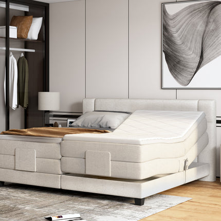 Pat boxspring REY 160x200, personalizabil, cu mecanism electric, saltele si topper