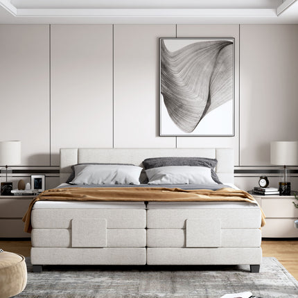 Pat boxspring REY 160x200, personalizabil, cu mecanism electric, saltele si topper