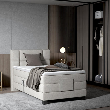 Pat boxspring REY 90x200, personalizabil, cu mecanism electric, saltele si topper