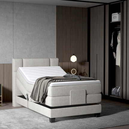 Pat boxspring REY 100x200, personalizabil, cu mecanism electric, saltele si topper