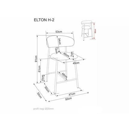 Scaun bar ELTON H-2, bej deschis/cașmir, stofă/metal, 43x45x91 cm