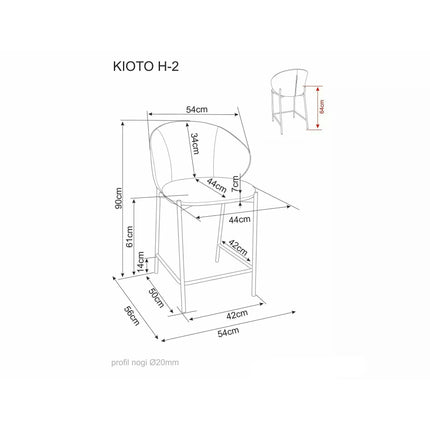 Scaun bar KIOTO H-2, bej deschis/cașmir, stofă/metal, 54x44x90 cm