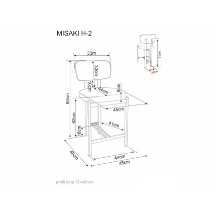 Scaun bar MISAKI H-2, gri/negru, stofă/metal, 45x44x92 cm