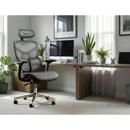 Scaun birou EQ-1, gri, plasă, 71x48x112 cm