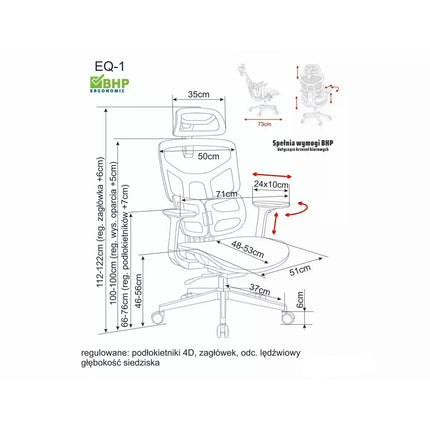 Scaun birou EQ-1, negru, plasă, 71x48x112 cm