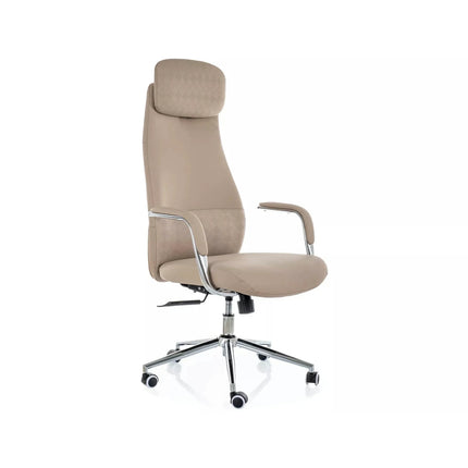 Scaun birou Q-05, bej, piele ecologică, 65x50x117 cm