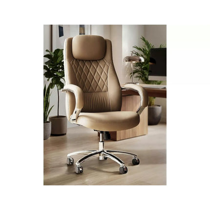 Scaun birou Q-07, bej, piele ecologică, 68x51x116 cm