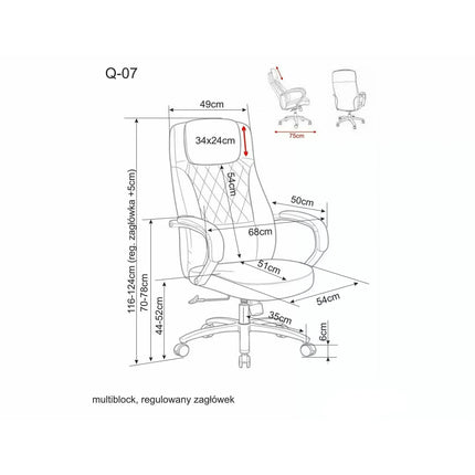 Scaun birou Q-07, gri, piele ecologică, 68x51x116 cm