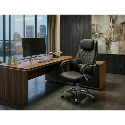 Scaun birou Q-07, negru, piele ecologică, 68x51x116 cm