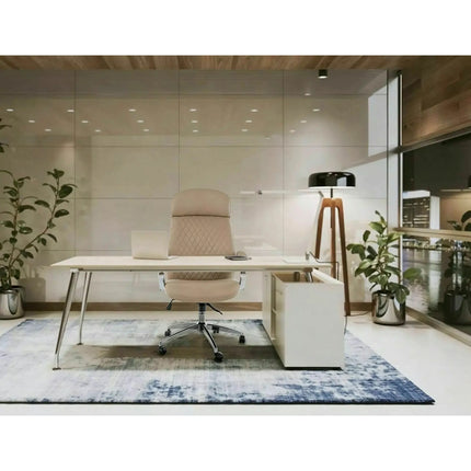 Scaun birou Q-09, bej, piele ecologică, 64x48x118 cm