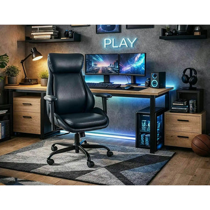 Scaun birou Q-092, albastru, piele ecologică, 70x47x110 cm