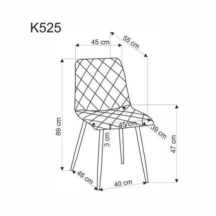Scaun K525, maro/negru, stofa catifelata/metal, 45x55x89 cm