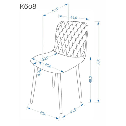Scaun K608, gri, stofa catifelata/metal, 45x52x88 cm