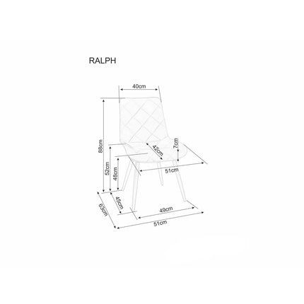 Scaun RALPH, gri/negru, stofă catifelată/metal, 44x42x94 cm