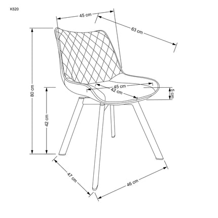 Scaun rotativ K520, maro/negru, stofa catifelata/metal, 45x63x80 cm