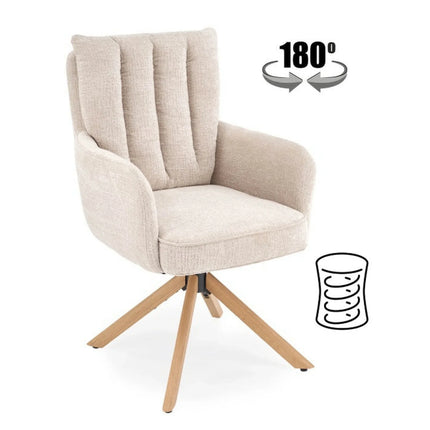 Scaun rotativ K594, bej/stejar, stofa/lemn, 60x64x95 cm