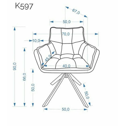Scaun rotativ K597, bej/negru, stofa/metal, 70x67x90 cm