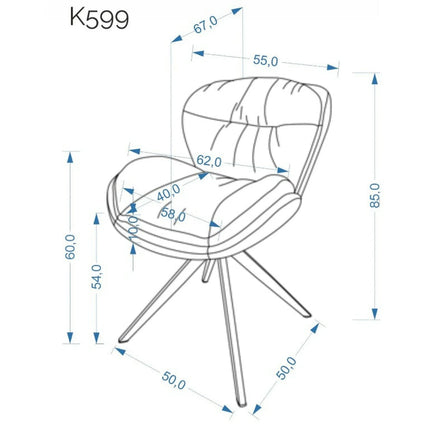 Scaun rotativ K599, gri/negru, stofa/piele ecologica/metal, 62x67x85 cm