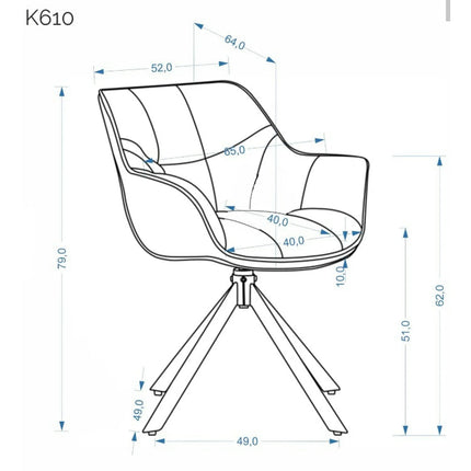 Scaun rotativ K610, gri/negru, stofa catifelata/metal, 65x64x79 cm