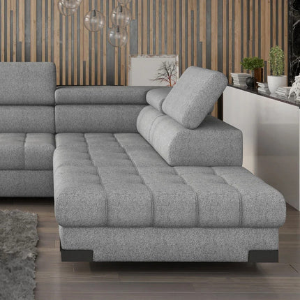 Coltar extensibil SELVA L, sezlong dreapta, stofa catifelata gri antracit - Salvador 15, 263x223x95 cm