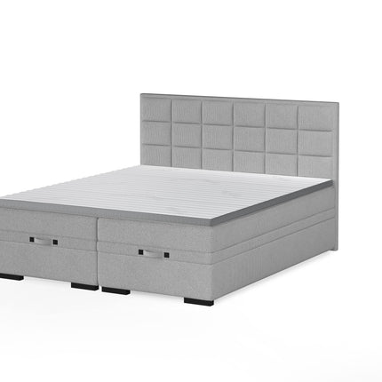 Pat boxspring SEMENO 140x200, personalizabil, cu saltele, spatiu depozitare si topper